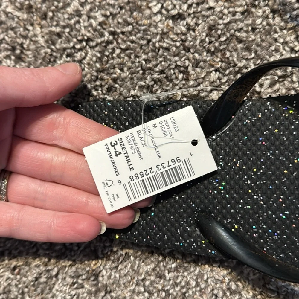 2/$10 Girls 3/4 Stylish Black Glitter Flip Flops